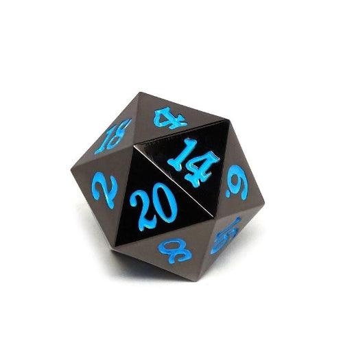 35mm Over Sized Gunmetal Powder Blue D20 Dice - Single Die - Paradise Hobbies LLC
