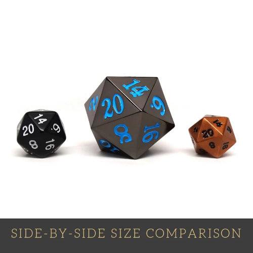 35mm Over Sized Gunmetal Powder Blue D20 Dice - Single Die - Paradise Hobbies LLC