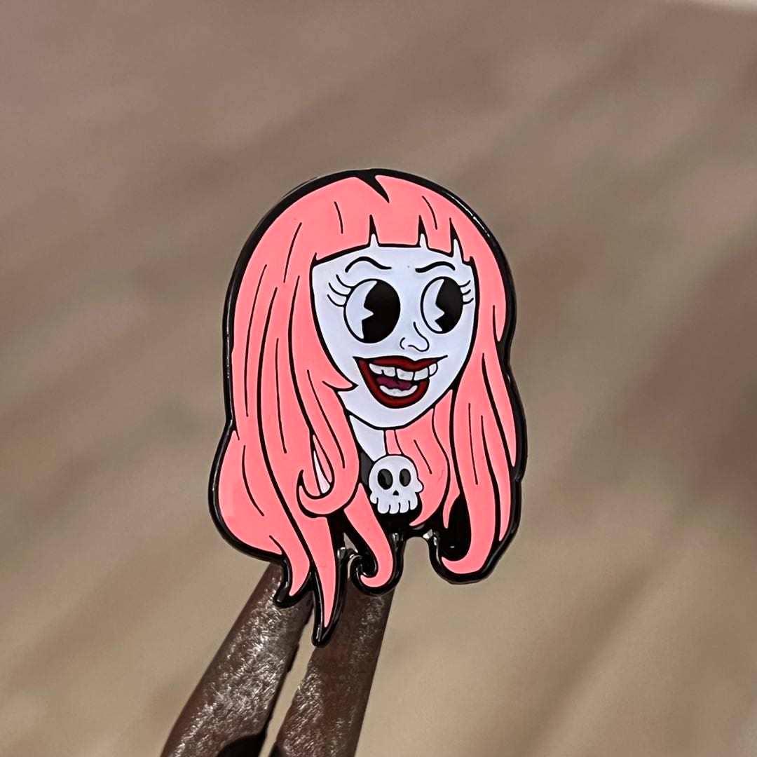 Xeno Pop - Cartoon Creepies-Pink Haired Molly Head-1.5" Hard Enamel pin - Paradise Hobbies LLC
