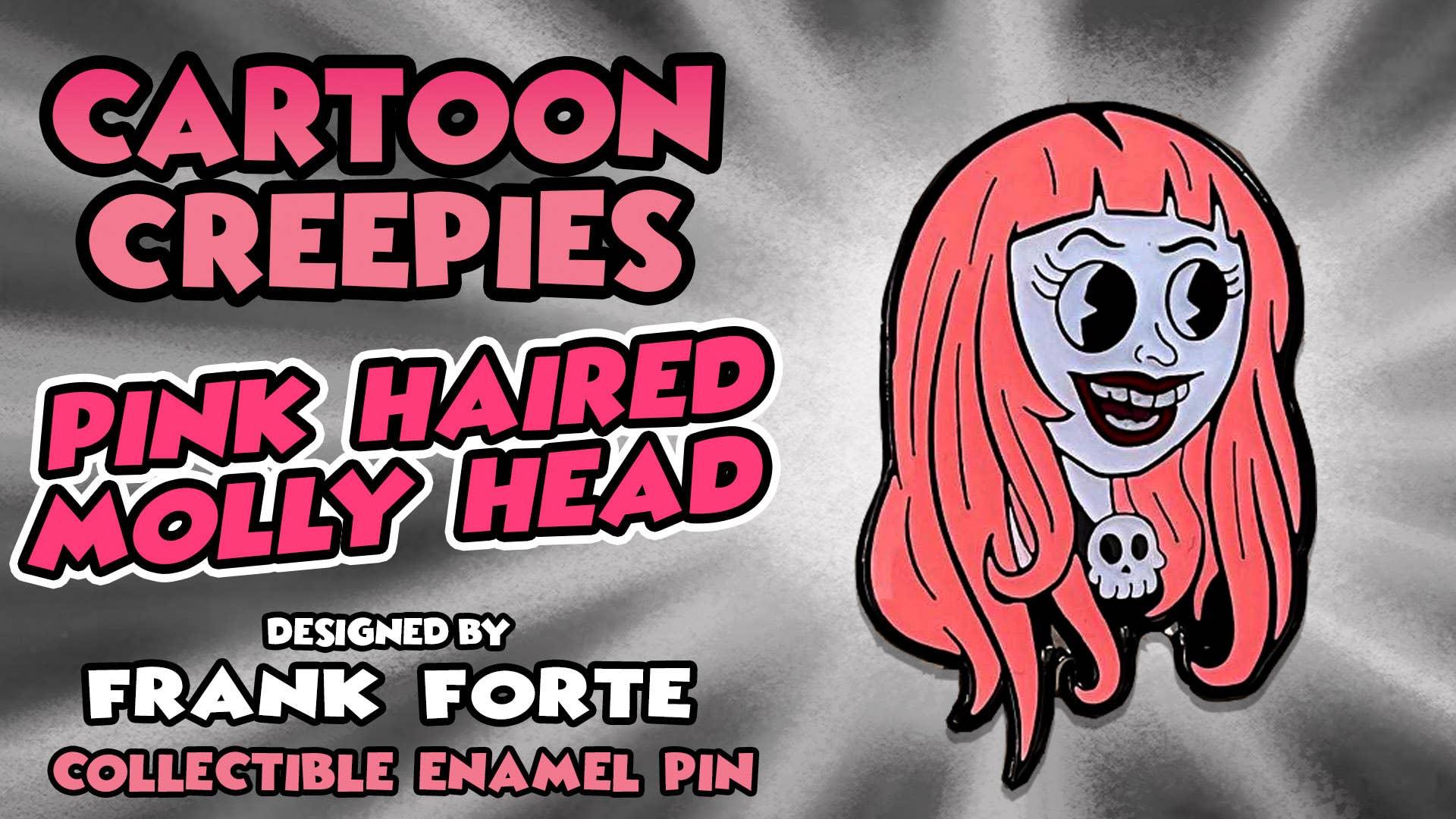 Xeno Pop - Cartoon Creepies-Pink Haired Molly Head-1.5" Hard Enamel pin - Paradise Hobbies LLC