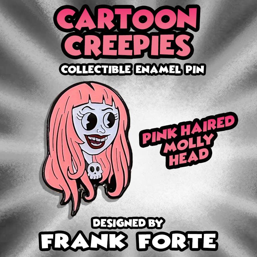 Xeno Pop - Cartoon Creepies-Pink Haired Molly Head-1.5" Hard Enamel pin - Paradise Hobbies LLC